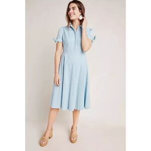 Anthropologie Gal Meets Glam Judith Eyelet Midi Dress Blue Size 0 Petite